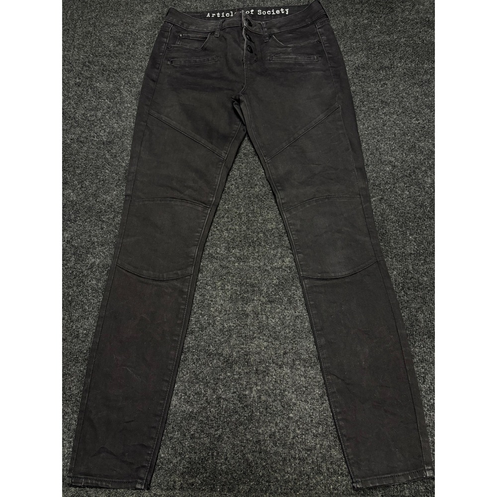 Articles of Society Black Moto Skinny Jeans Button Fly Paneled Knee Size 26